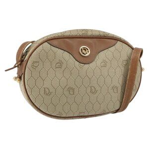 Authentic Christian Dior Honeycomb Canvas Shoulder Bag PVC Beige Gold